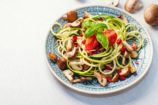 Delicious Zoodles with Mushrooms and Pomegranate Seed