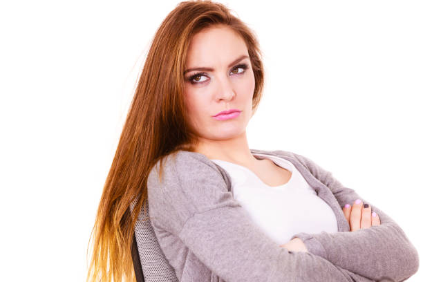 Woman tired sad serious face expression. Unhappy worried thinking female looking offended, depressed girl deep in thought.