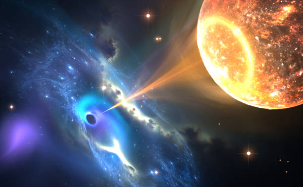 istock Black hole or a neutron star and pulling gas from an orbiting companion star. 679607618