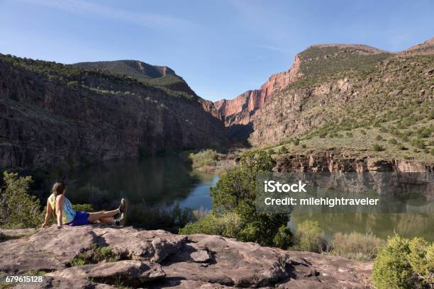 Woman Trail Runs Gates Of Lodore Green River Canyon Dinosaur National Monument Colorado Stock Photo - Download Image Now