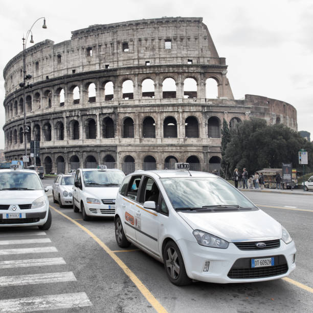 Taxi cars in Rome stock photo