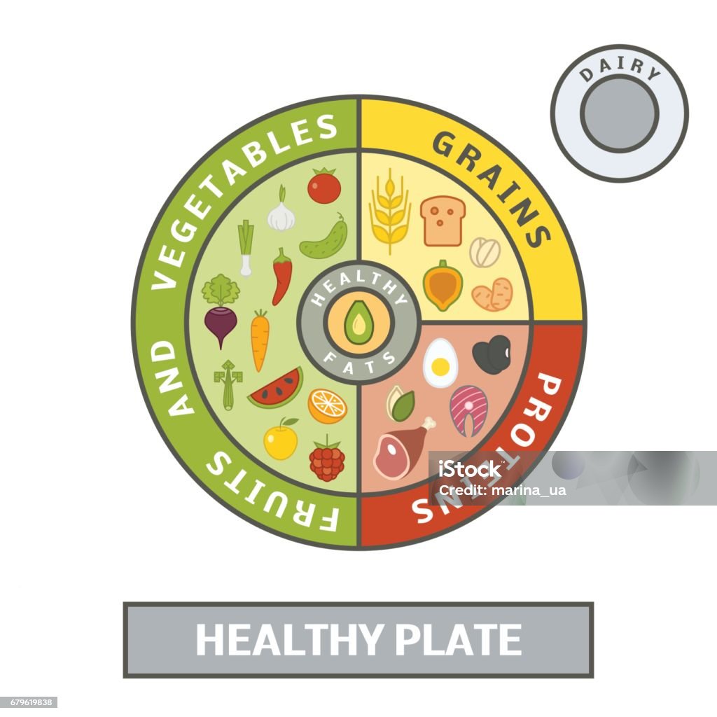 Healthy plate concept Healthy plate concept. Vector illustration of balanced meal Plate stock vector