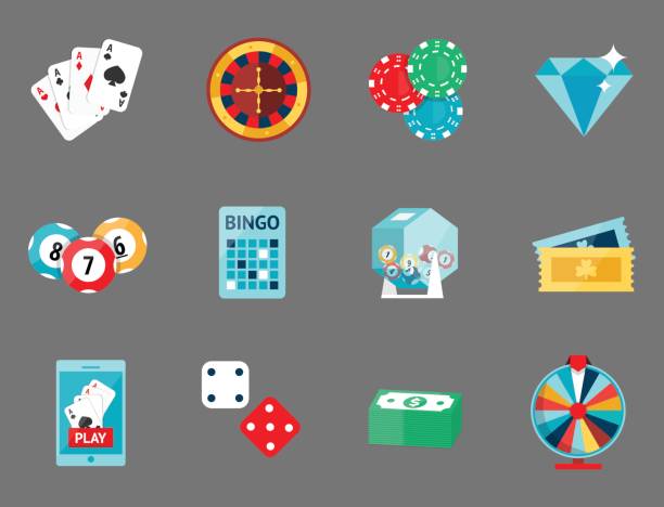 ilustrações, clipart, desenhos animados e ícones de jogo de cassino poker jogador símbolos blackjack cartões dinheiro ganhando roleta joker ilustração vetorial - symbol computer icon icon set entertainment