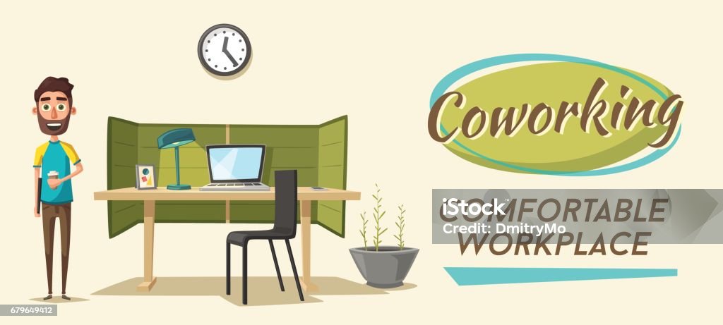 Work Pod Cartoon Modern Workplace Creative Character Office Work Cartoon Vector ...