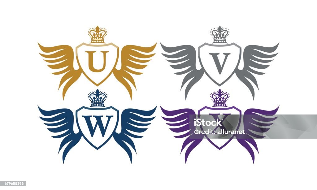 Shield Wing Crown Initial U V W X Abstract stock vector