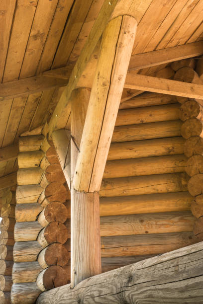 istock Abstract image of an old wooden log building, abstract background 679662412