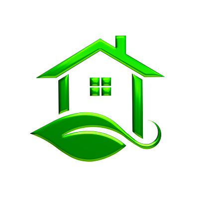 Green Eco House Logo. 3D Rendering Illustration Design