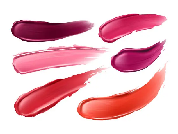 Vector illustration of Vector collection of strokes of lipsticks of various colors isolated on white.