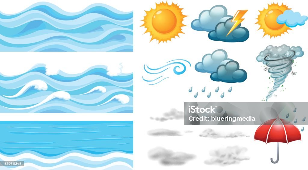 Different symbols of weather Different symbols of weather illustration Storm stock vector