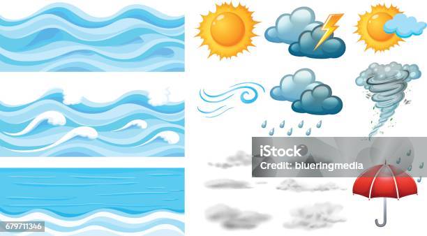 Different Symbols Of Weather Stock Illustration - Download Image Now - Storm, White Background, Umbrella