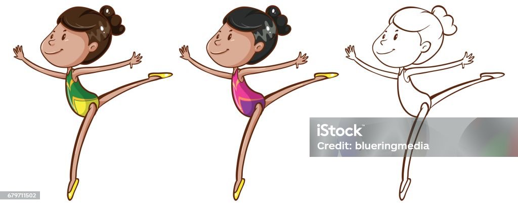 Doodle character for girl doing gymnastic Doodle character for girl doing gymnastic illustration Activity stock vector