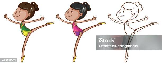 Doodle Character For Girl Doing Gymnastic Stock Illustration - Download Image Now - Activity, Adult, Art