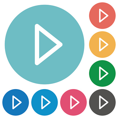 Flat media play icon set on round color background.