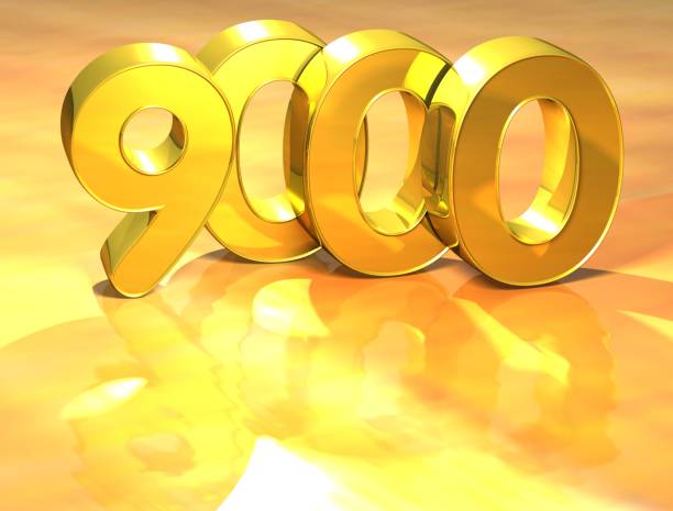 3D Gold Ranking Number 9000 on white background.