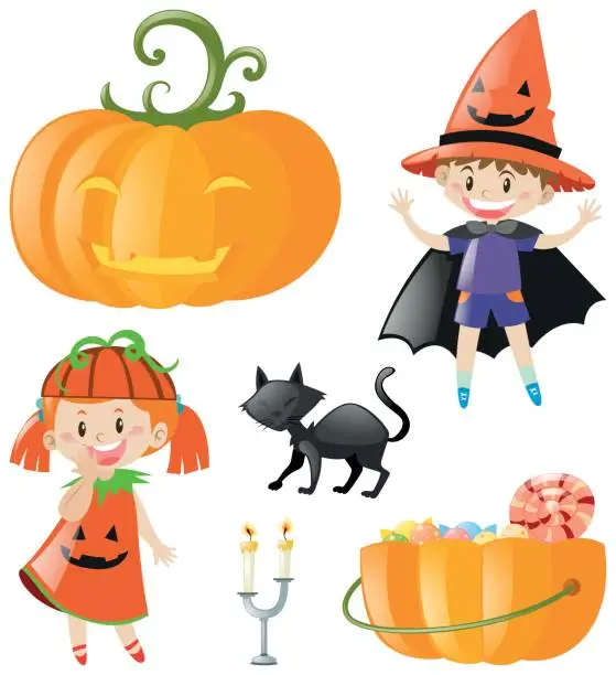 Vector illustration of Halloween theme with kids and pumpkin