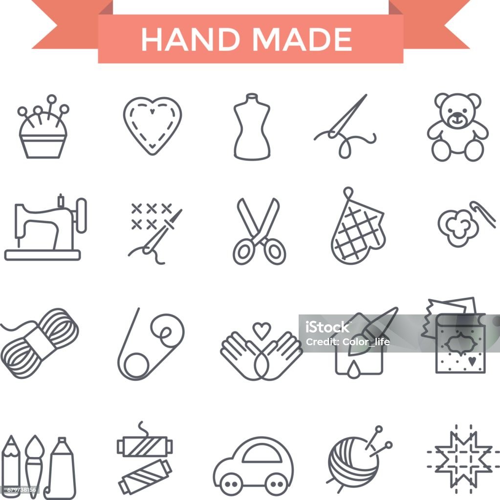 Handmade icons. Handmade icons, thin line, flat design Icon Symbol stock vector