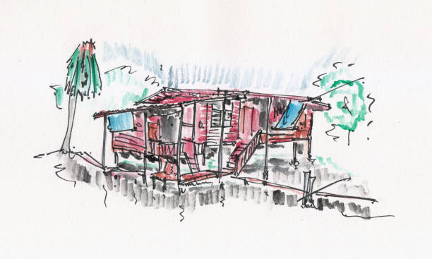 istock asian home near river watercolor sketch 679739932