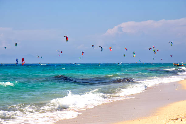 istock Kitesurfers on the Lefkada island, Greece. 679740152