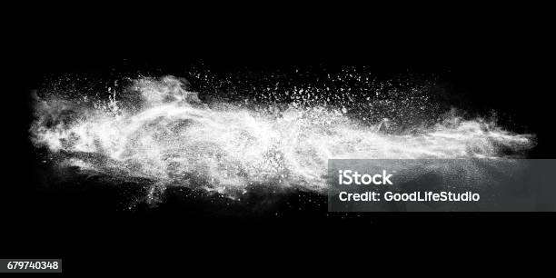 Exploding White Powder Stock Photo - Download Image Now - Snow, Black Background, Talcum Powder