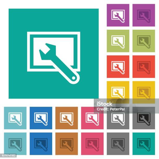 Screen Settings Square Flat Multi Colored Icons Stock Illustration - Download Image Now - Adjusting, Angle, Colors