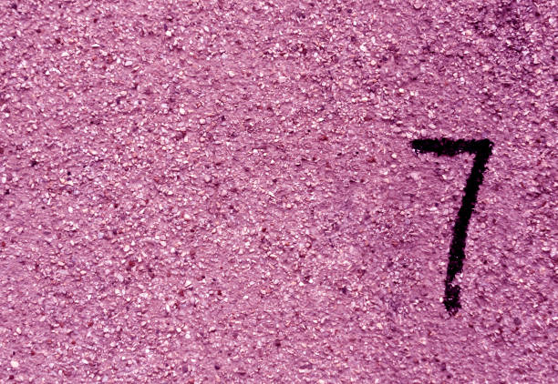 istock Number seven on violet grunge wall surface. 679741392