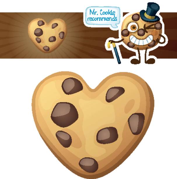 ilustrações de stock, clip art, desenhos animados e ícones de choc chip heart cookies illustration. cartoon vector icon isolated on white background. series of food and drink and ingredients for cooking. - white background stack heap food and drink