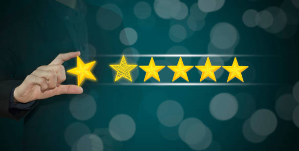 istock Business hand select yellow marker on five star rating. concept customer service excellent. 679754872