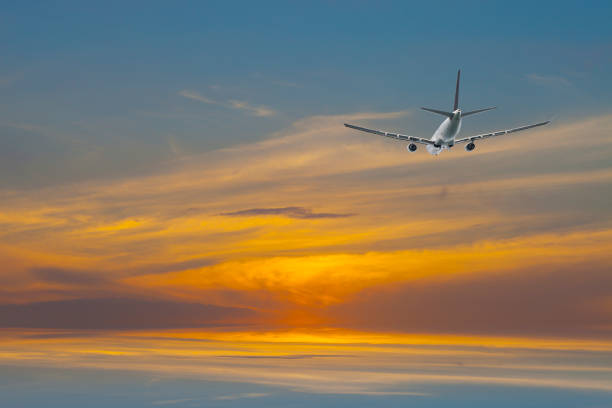 istock Airplane in the colorful sunrise sky background. 679761258