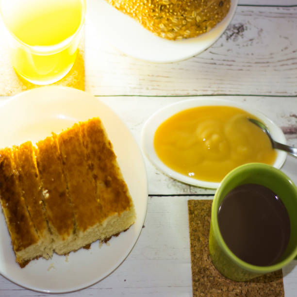 istock Healthy breakfast on a white wooden table 679762342