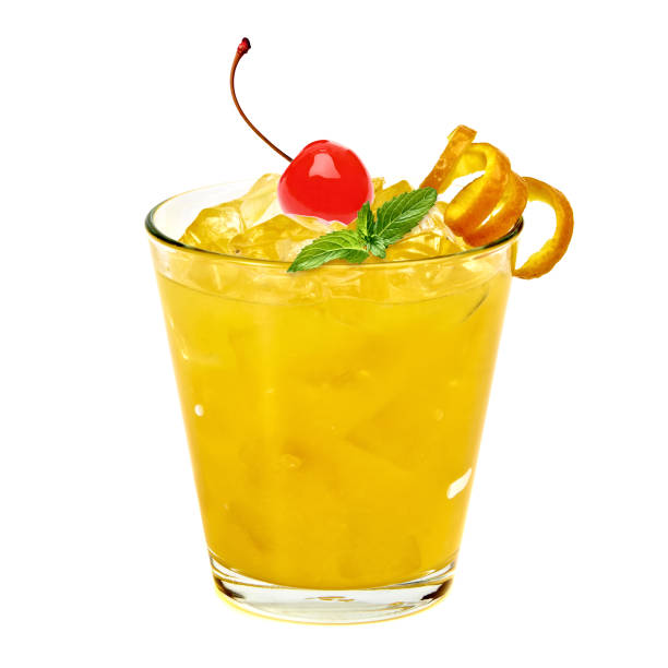 Orange cocktail or vodka isolated on white background