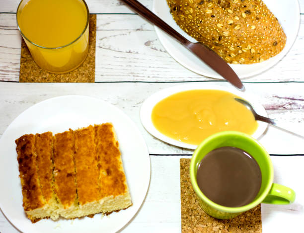 istock Healthy breakfast on a white wooden table 679763014