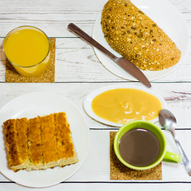 istock Healthy breakfast on a white wooden table 679763798