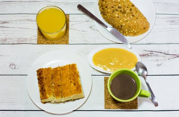 istock Healthy breakfast on a white wooden table 679764054
