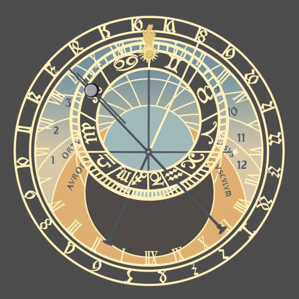 ilustraciones, imágenes clip art, dibujos animados e iconos de stock de reloj astronómico de praga - astronomical clock