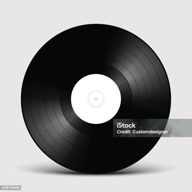 Vinyl Lp Record Disk Mockup With White Label Gramophone Stock Illustration - Download Image Now