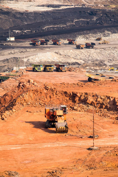istock Part of a coal mine pit with big mining Excavator 679777066
