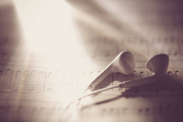 Headphones on music notes