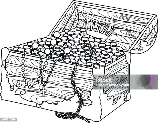 High Detail Illustration Of A Death Mans Chest Stock Illustration - Download Image Now - Treasure Chest, Black And White, Cartoon