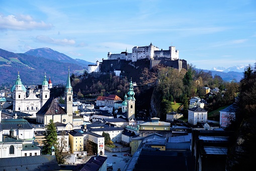Panoramic view over the city of Salzburg to fortress Hohensalzburg