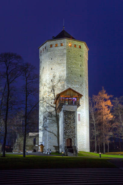 istock Keep - main tower of Paide castle in Estonia. Night illuminated view. 679819602