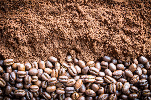 istock Pea berry coffee beans and grind coffee ,selective focus top view and copy space 679820278