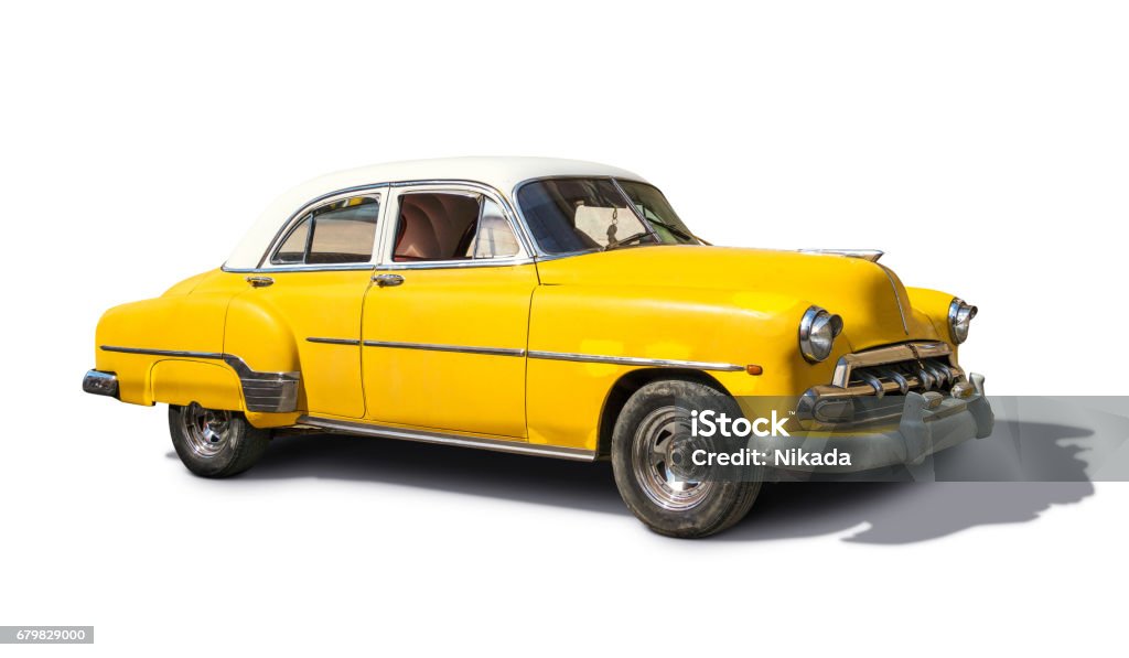 Old American car on white Background with clipping Path Cut Out Stock Photo