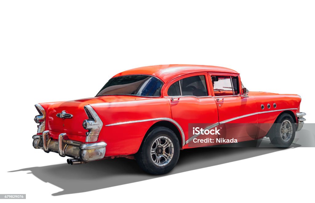 Old American car on white Background with clipping Path 1950-1959 Stock Photo