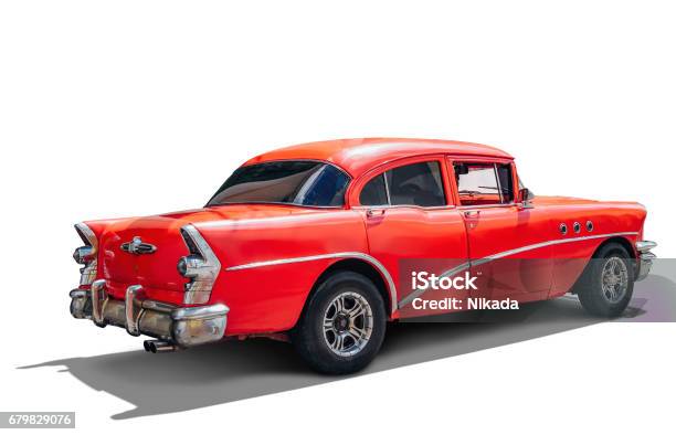 Old American Car On White Background With Clipping Path Stock Photo - Download Image Now