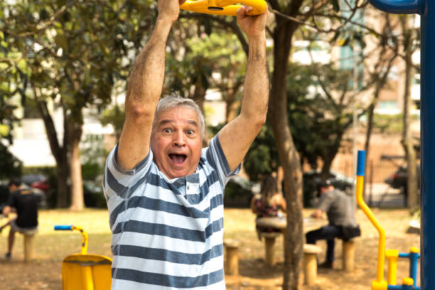 istock Happy senior at the park playground 679829416