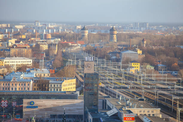 istock RIGA, LATVIA - 25 DEC 2015. Aerial view on Riga central station 679829758