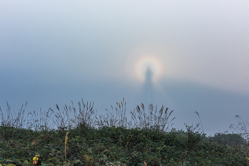 view of Brocken Spectre in the cloudsea from mountain top