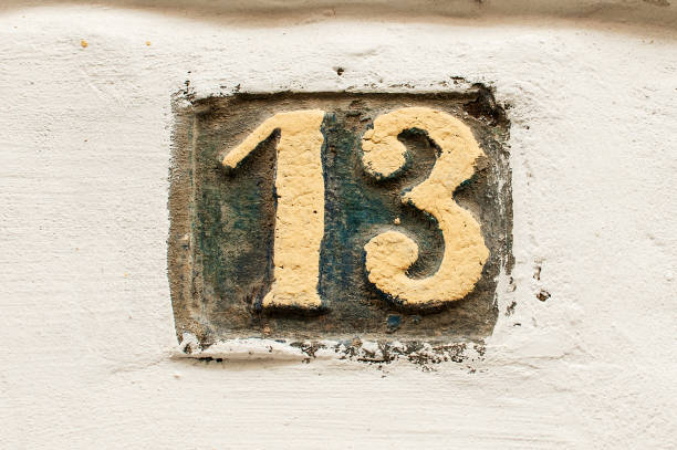 istock Old retro cast iron plate number 13 679842128