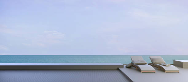 istock Chaise lounge on the Beach and sea in Clean sky 679842622