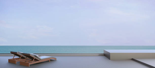 istock Beach lounge and sky on Seascape beautiful 679843066